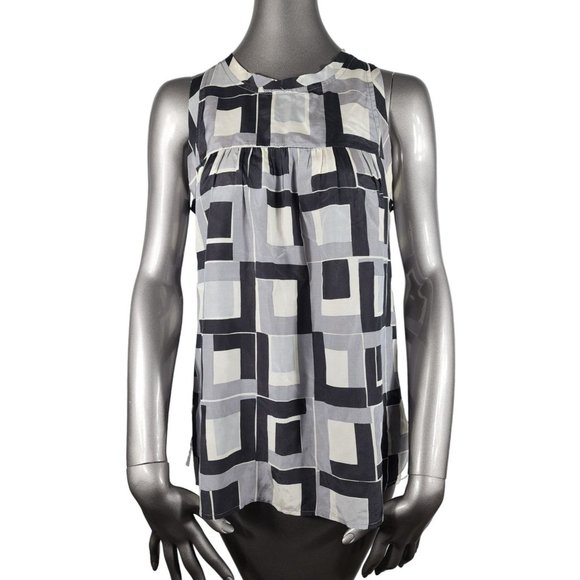 Nili Lotan Black Grey Ivory Squares Sleeveless Layer Blouse Top Small - Picture 1 of 7